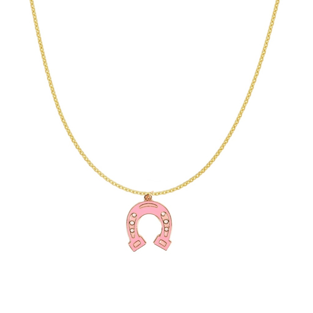 Pink Horseshoe Silver Charm Necklace